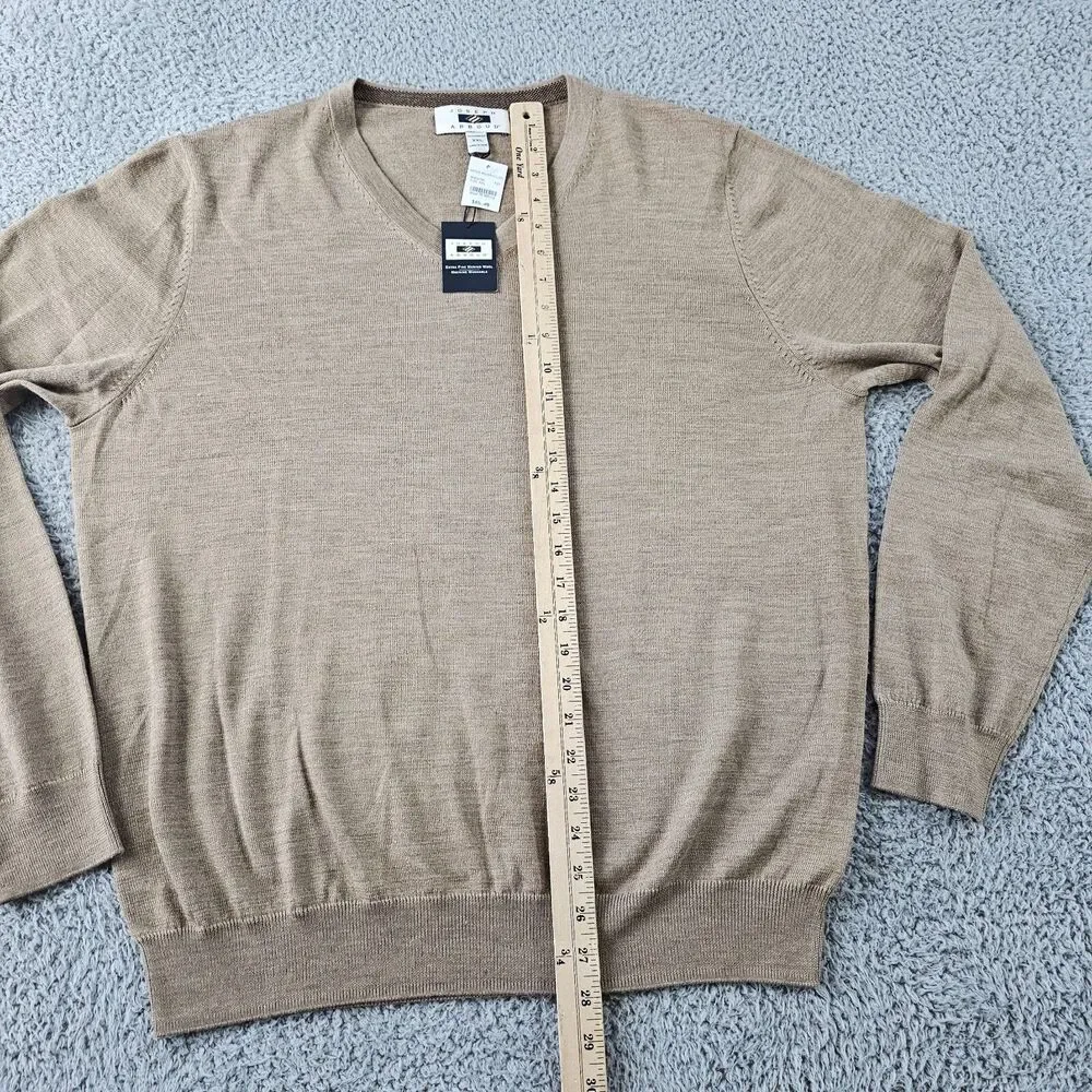 Joseph Abboud Sweater Mens XXL Tan Merino Wool Modern Fit V Neck Pullover Casual